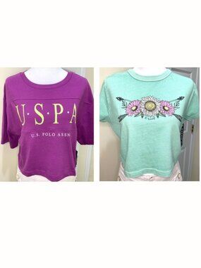 NWT 2 Women T-shirt Bundle USPA Purple Tilly's Green Short Sleeves Size M